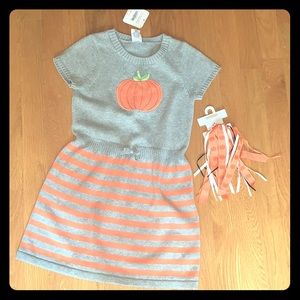 NWT Gymboree Pumpkin Sweater Dress and Hair Tye